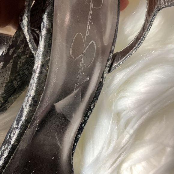 Jessica Simpson Casa Pumps Dark Pewter Stamped Metallic Snake Bow Platform Heels - Picture 13 of 14